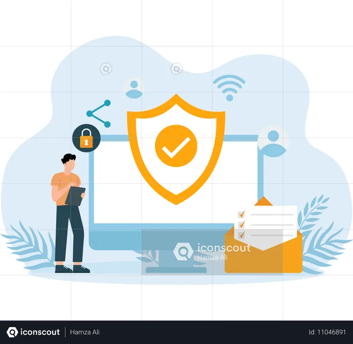 Businessman working on cyber security  Illustration