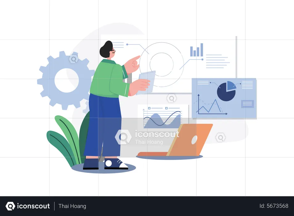 Businessman working on data analytics  Illustration