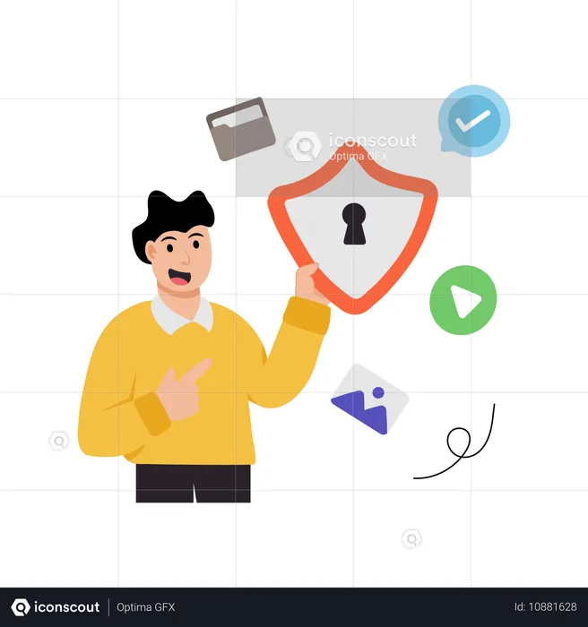 Businessman working on data protection  Illustration