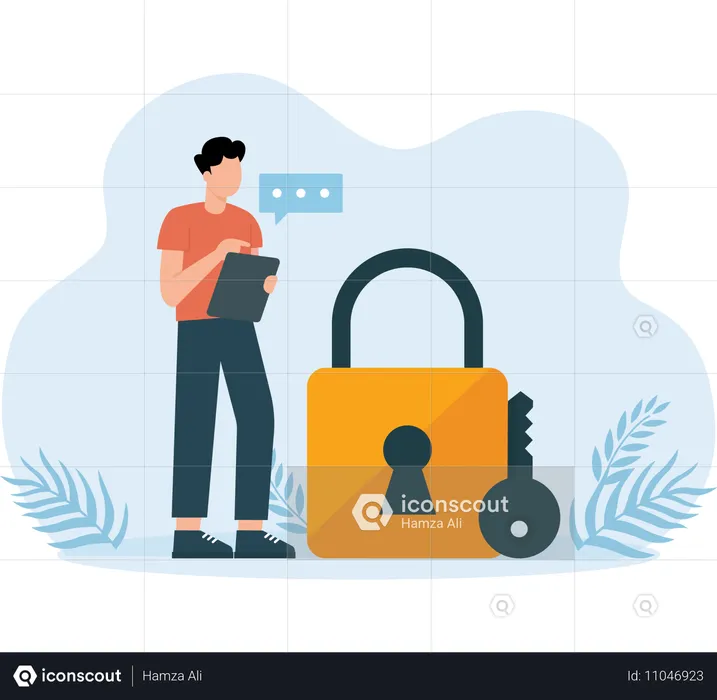 Businessman working on data protection  Illustration