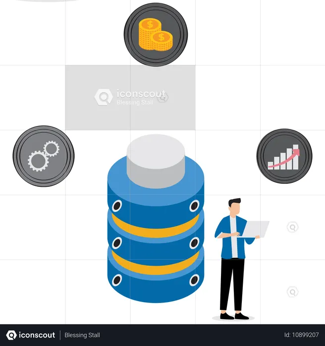 Businessman working on database system  Illustration