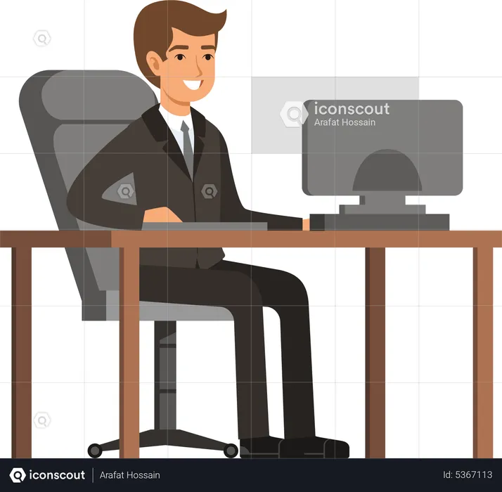 Businessman working on desk  Illustration
