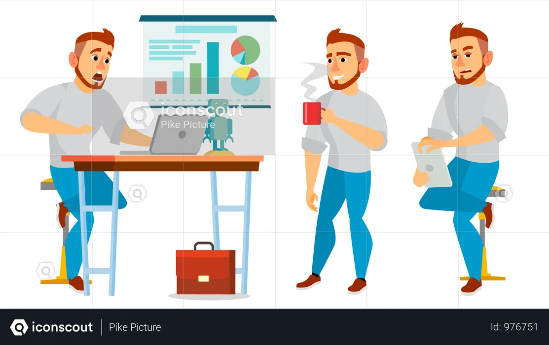 Businessman Working On Desk In Office  Illustration