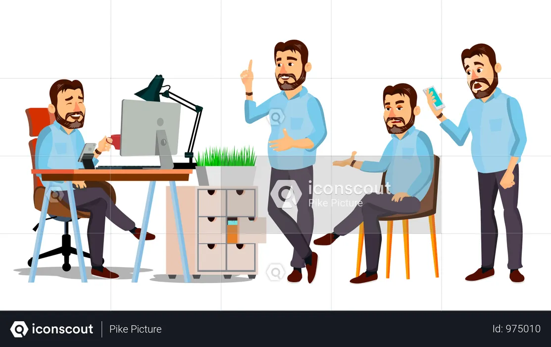 Businessman Working On Desk In Office With Working Gestures  Illustration