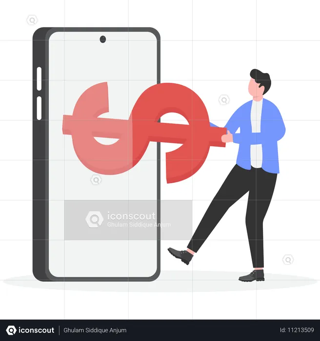 Businessman working on digital finance  Illustration