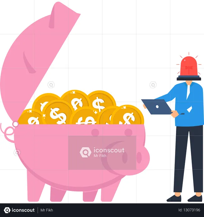 Businessman working on emergency saving  Illustration