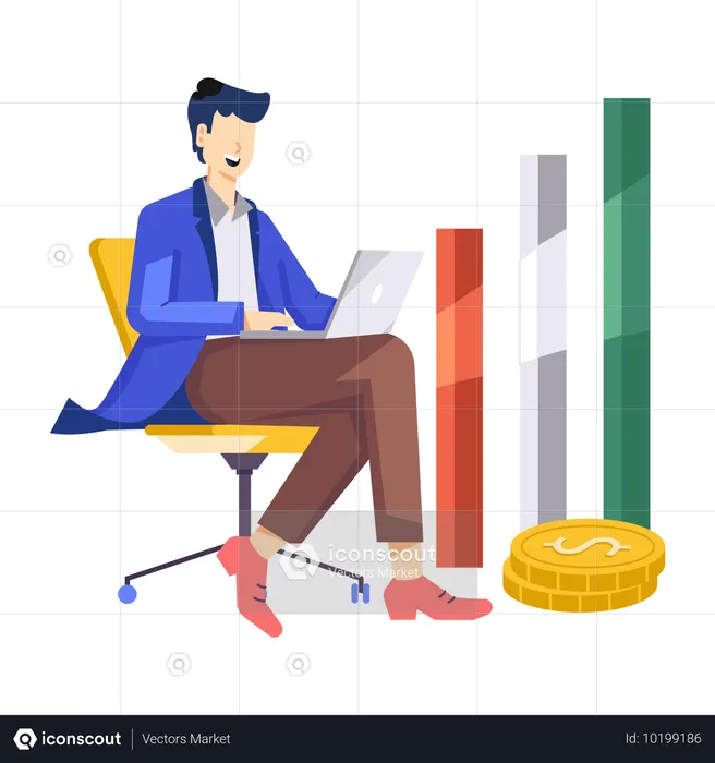 Businessman working on Financial Analysis  Illustration