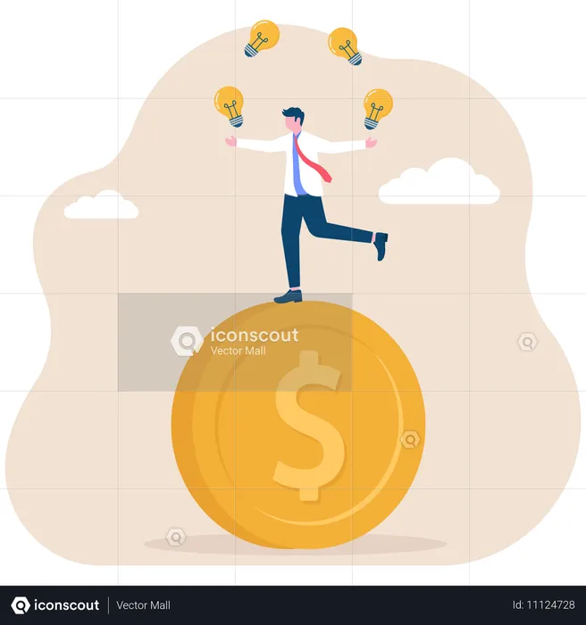 Businessman working on financial idea  Illustration