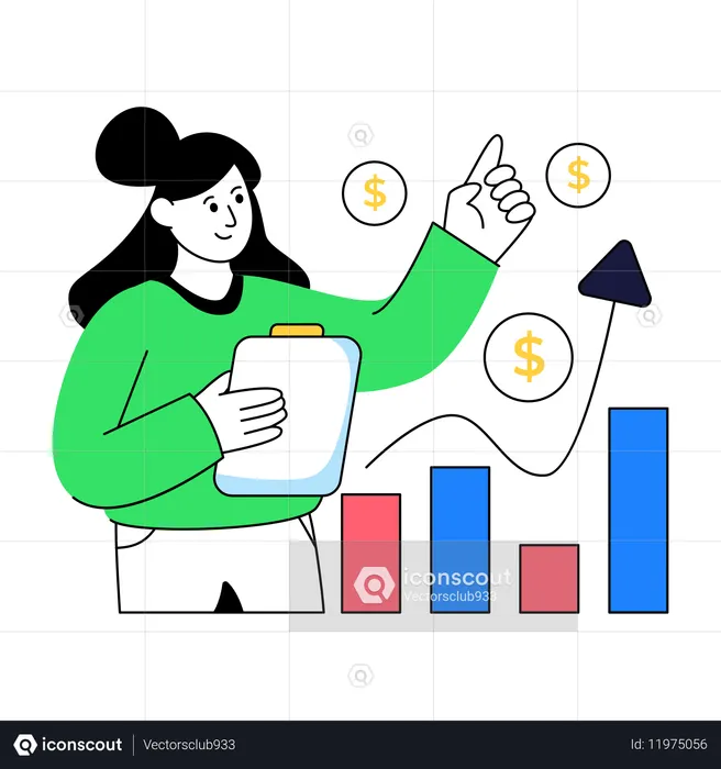 Businessman Working On Growth Chart  Illustration