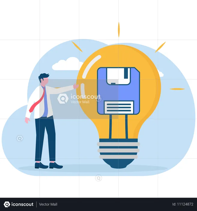 Businessman working on idea memory  Illustration