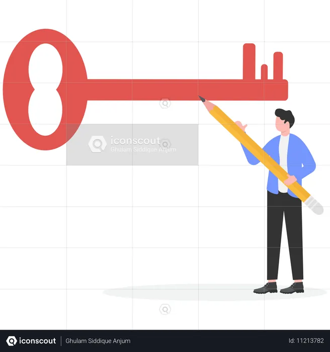 Businessman working on key to success  Illustration