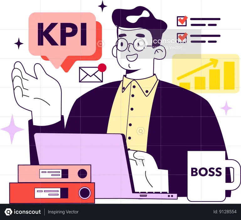 Businessman working on kpi analysis  Illustration