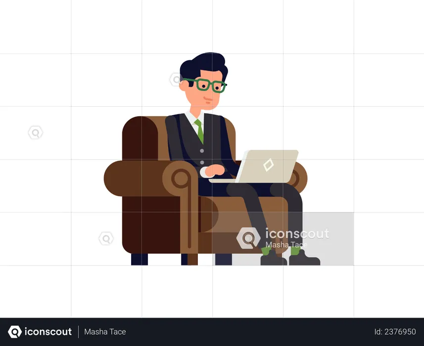 Businessman working on laptop  Illustration