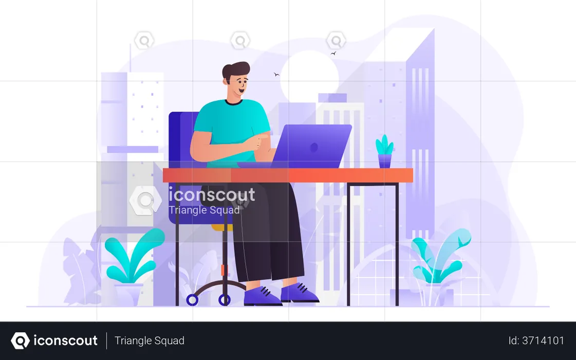 Businessman Working On Laptop  Illustration