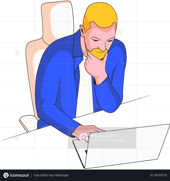 Businessman working on laptop at office  Illustration