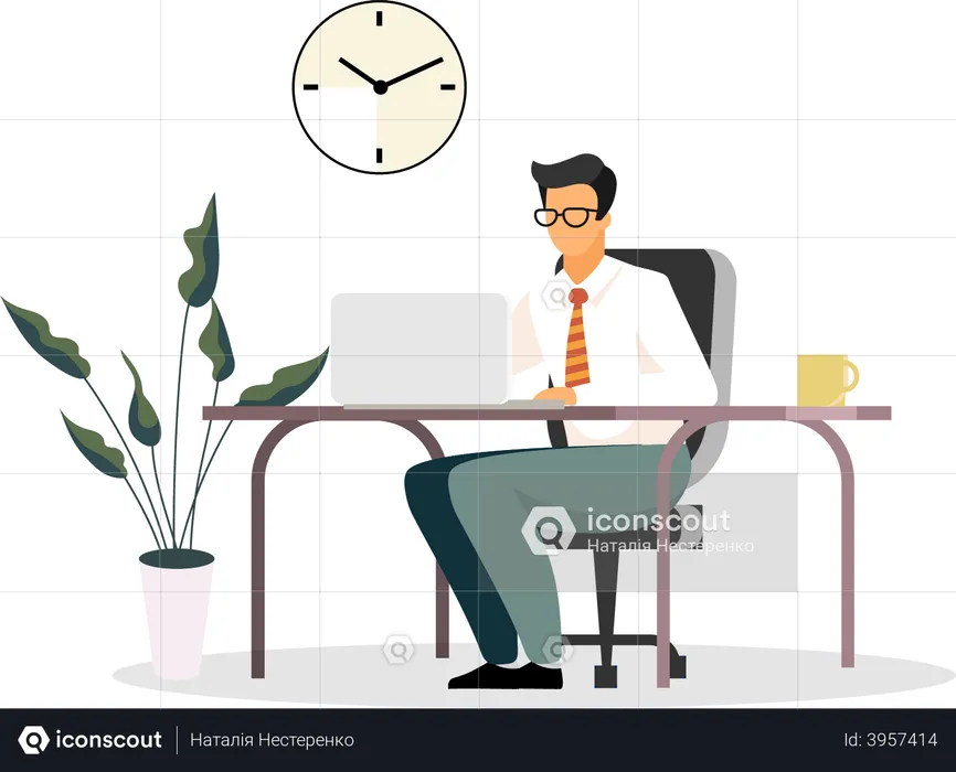 Businessman working on laptop  Illustration