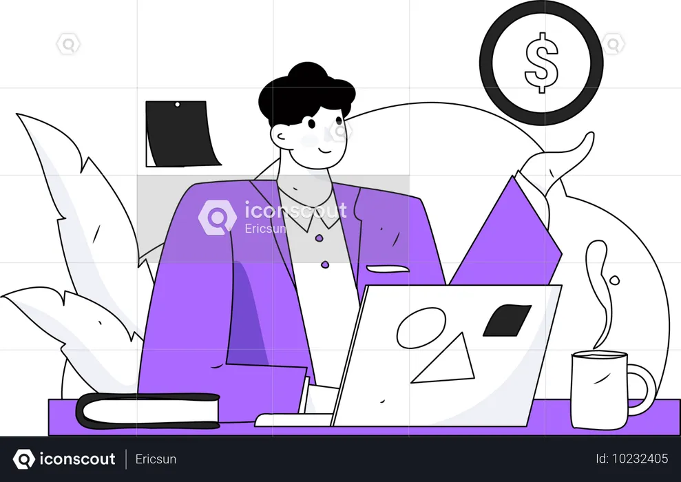 Businessman working on laptop  Illustration