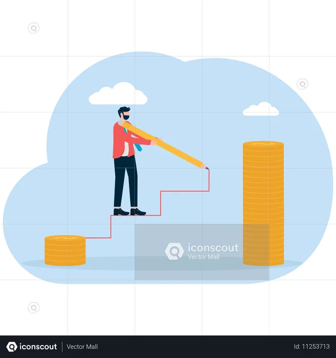 Businessman working on money ladder  Illustration