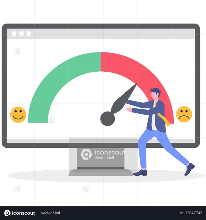 Businessman working on performance gauge  Illustration