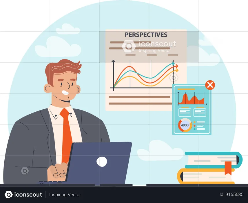 Businessman working on Perspectives analysis  Illustration