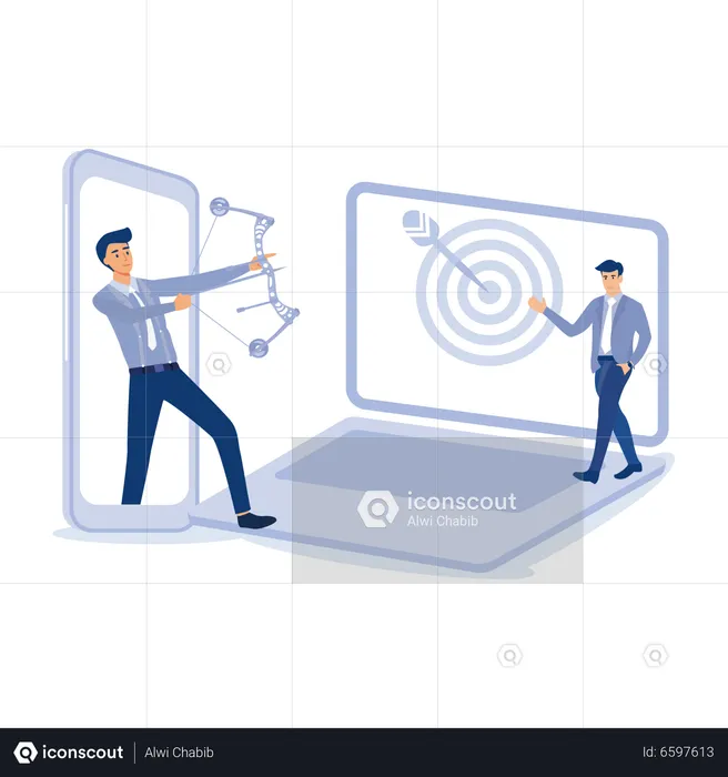 Businessman working on re-marketing with target  Illustration