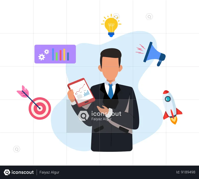 Businessman Working On Sales Growth  Illustration