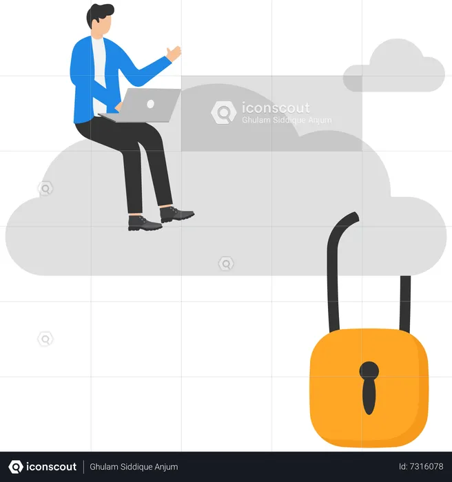 Businessman working on secure cloud  Illustration