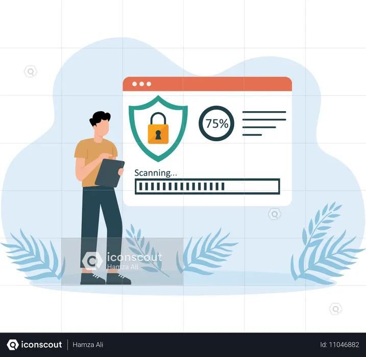 Businessman working on security scanning  Illustration