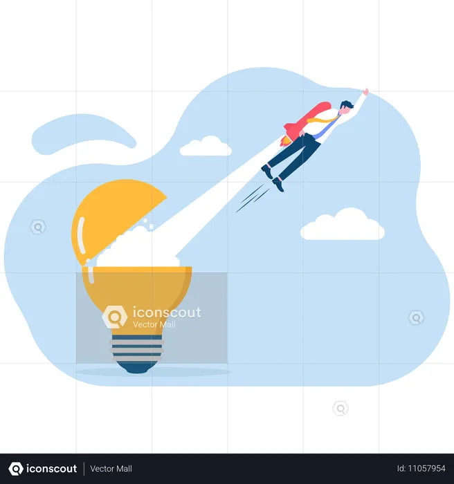 Businessman working on startup idea  Illustration