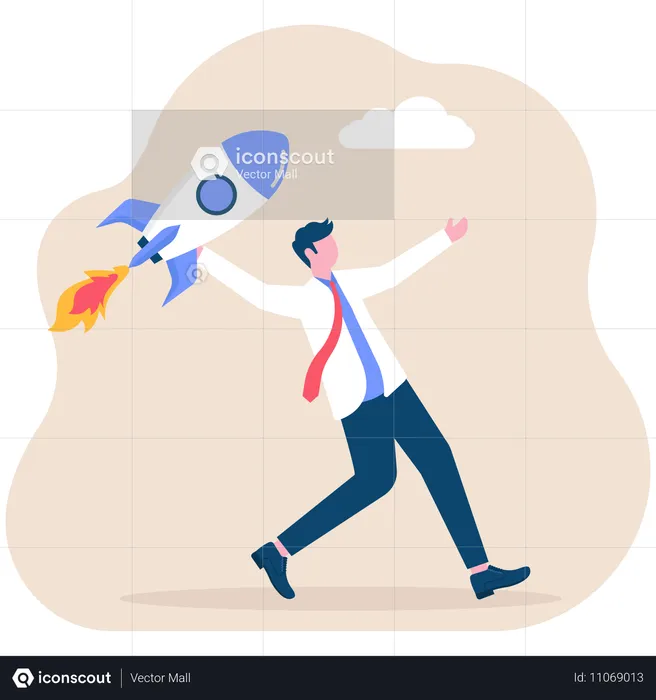 Businessman working on startup  Illustration