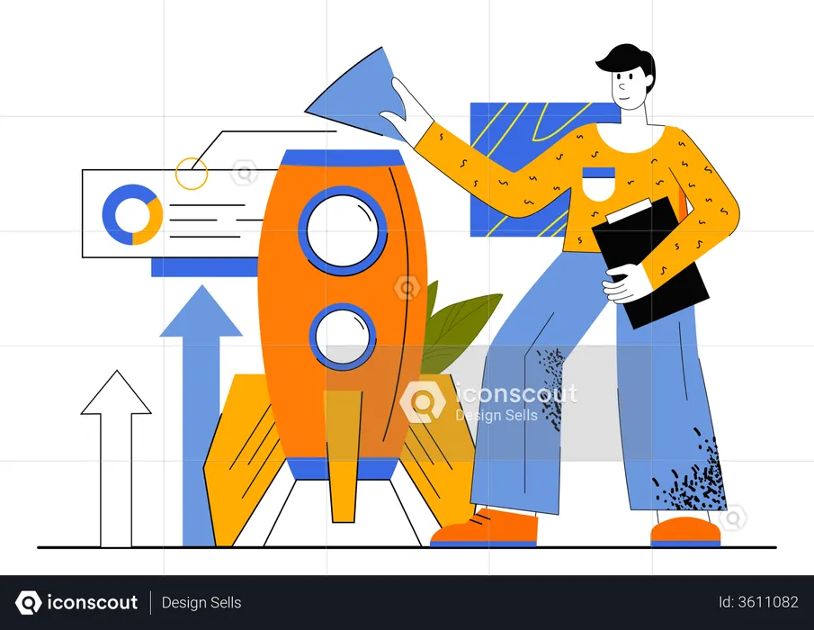 Businessman Working On Startup  Illustration