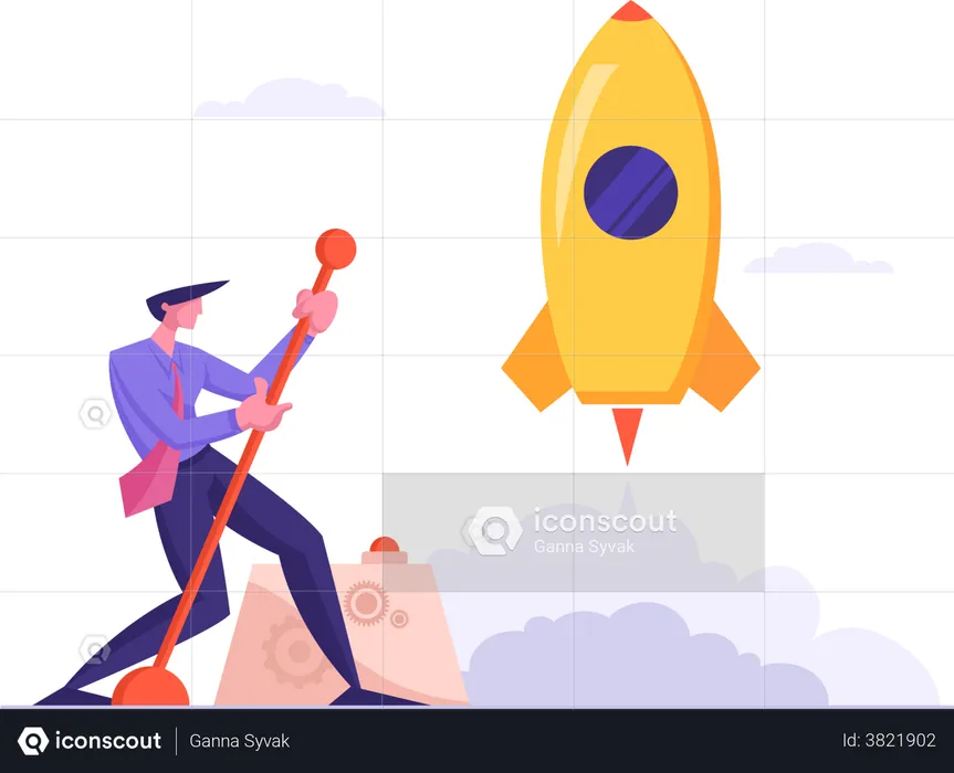 Businessman working on startup launch  Illustration