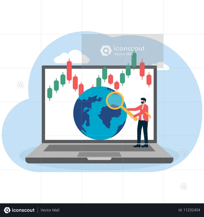 Businessman working on stock market analysis  Illustration