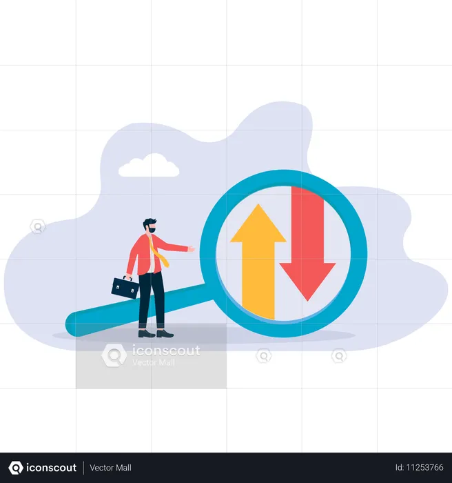 Businessman working on stock market volatility examination  Illustration