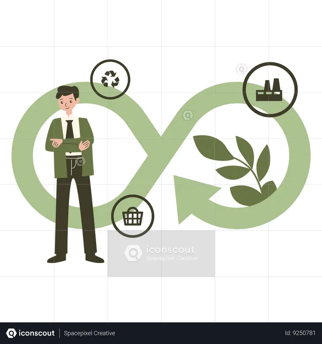 Businessman working on sustainable economy  Illustration