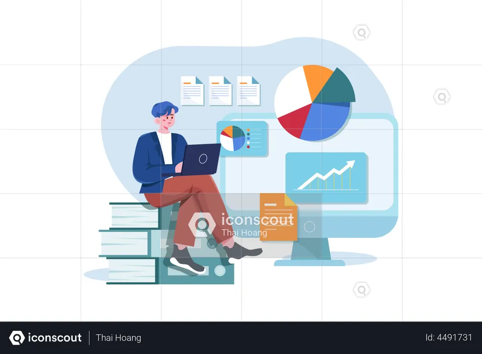 Businessman working on the financial report  Illustration