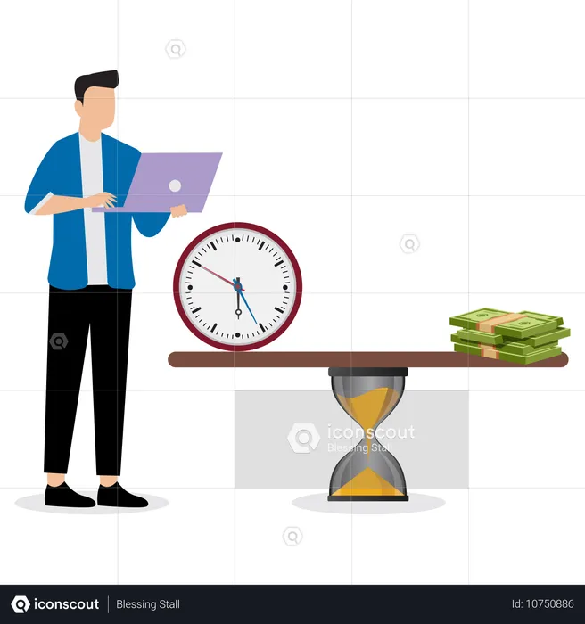 Businessman working on time investment  Illustration