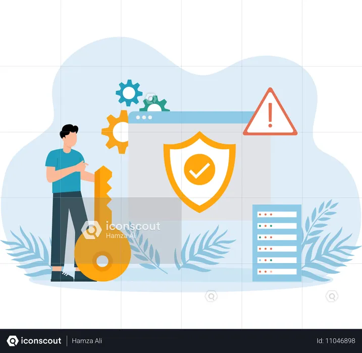 Businessman working on website security  Illustration