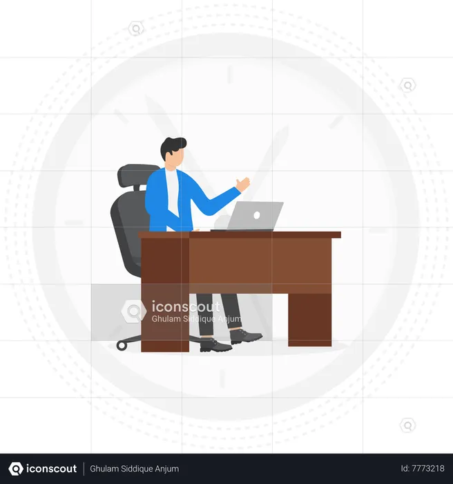 Businessman working overtime on computer  Illustration