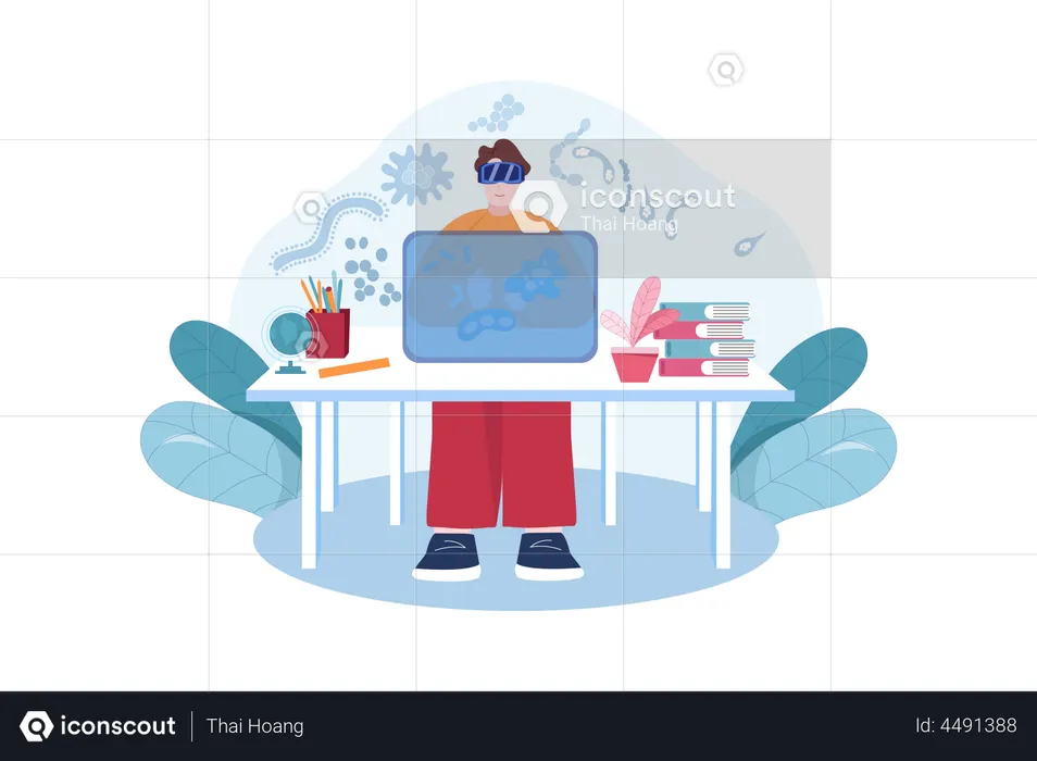 Businessman working using VR tech  Illustration
