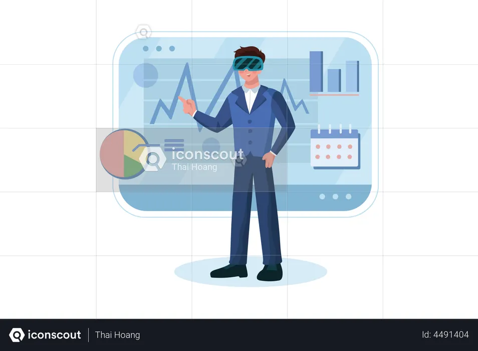 Businessman working using VR tech  Illustration