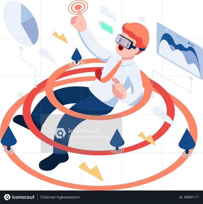 Businessman working using VR tech  Illustration