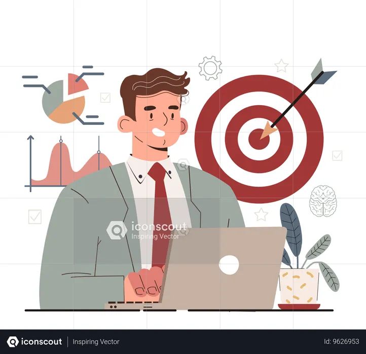 Businessman working with business target  Illustration