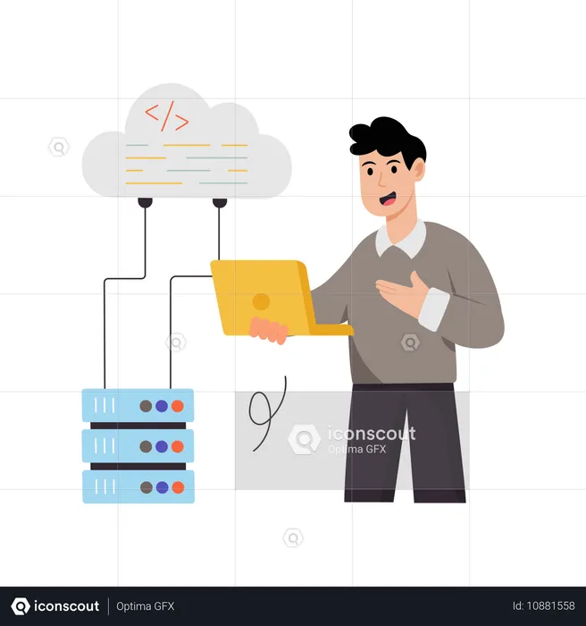 Businessman working with cloud database  Illustration