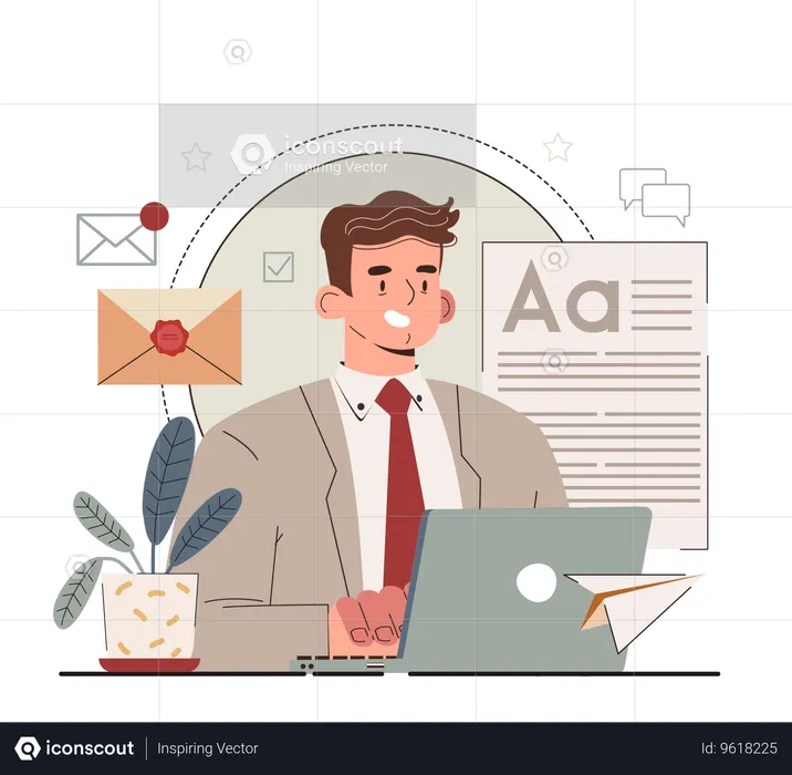 Businessman Working with email  Illustration