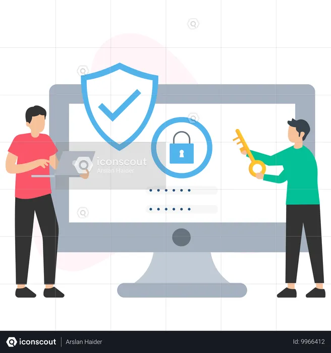 Businessman works on Data Security  Illustration