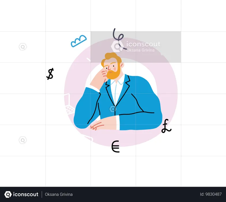 Businessman works on presentation data  Illustration