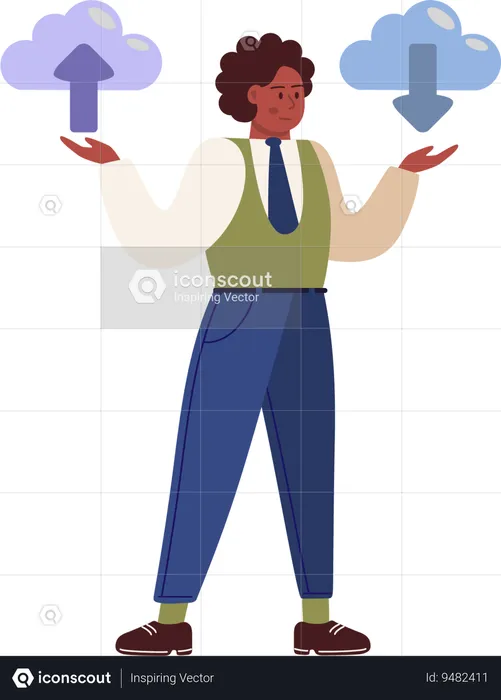 Businessman works with cloud services  Illustration