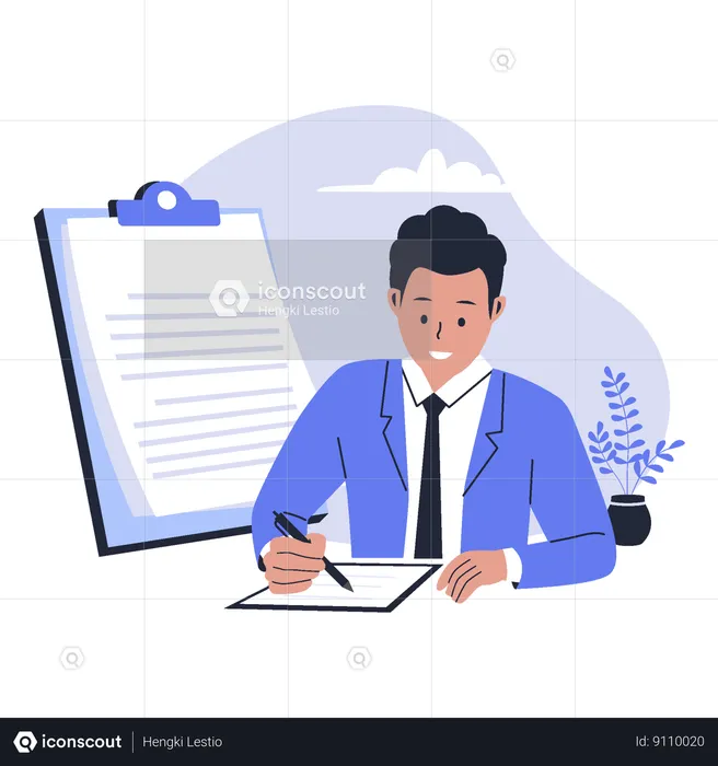 Businessman writing document  Illustration