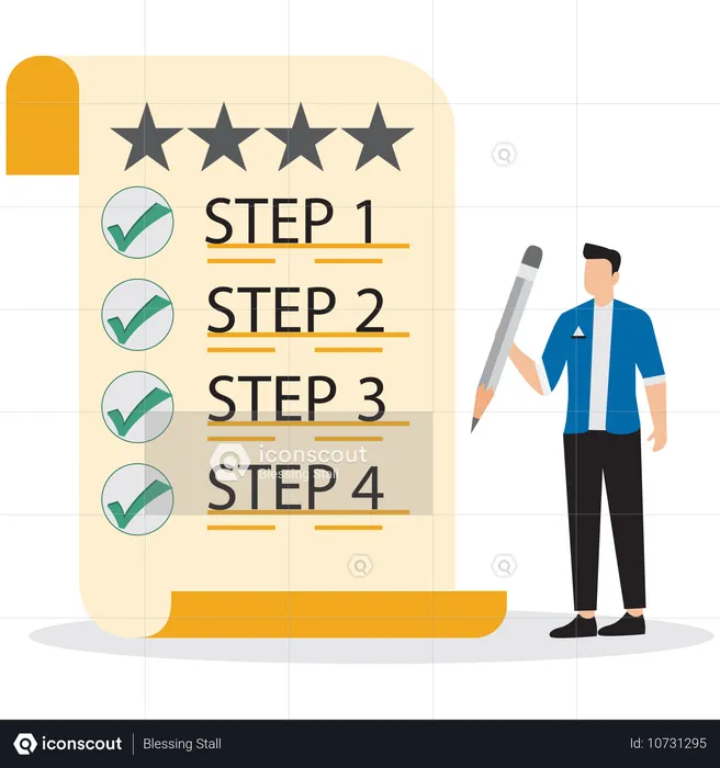 Businessman writing procedure step on clipboard  Illustration